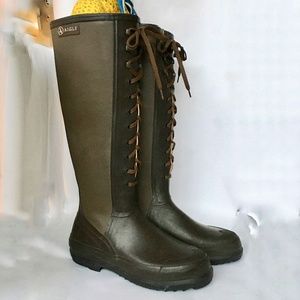 Agile Rain Rubber Boots Tall Lace upSsize EU 39 Made in France Brown
